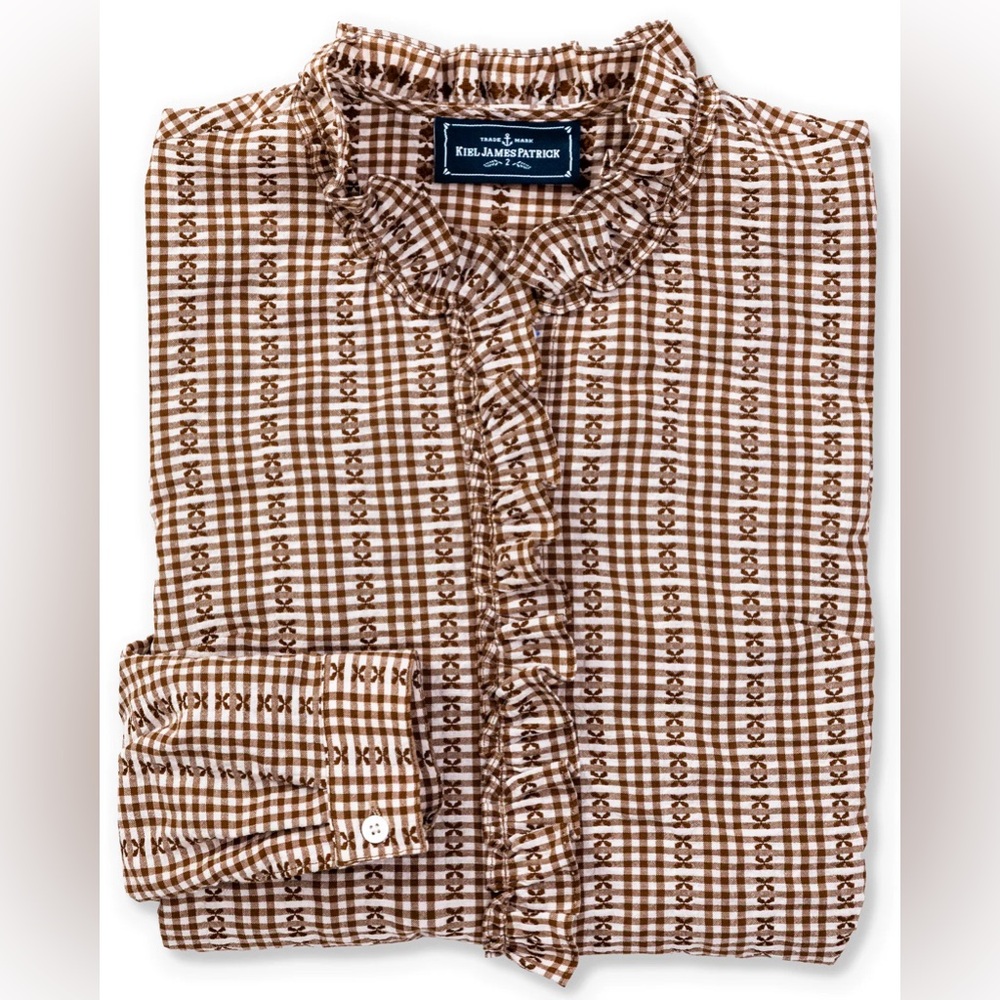 Mayfair Check Ruffle Shirt in Brown